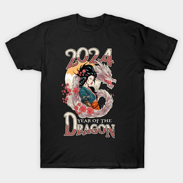 Chinese New Year of the Dragon 2024 Geisha Dragon T-Shirt by creative